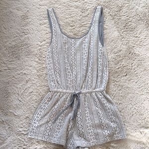 White lace romper with gray underlay